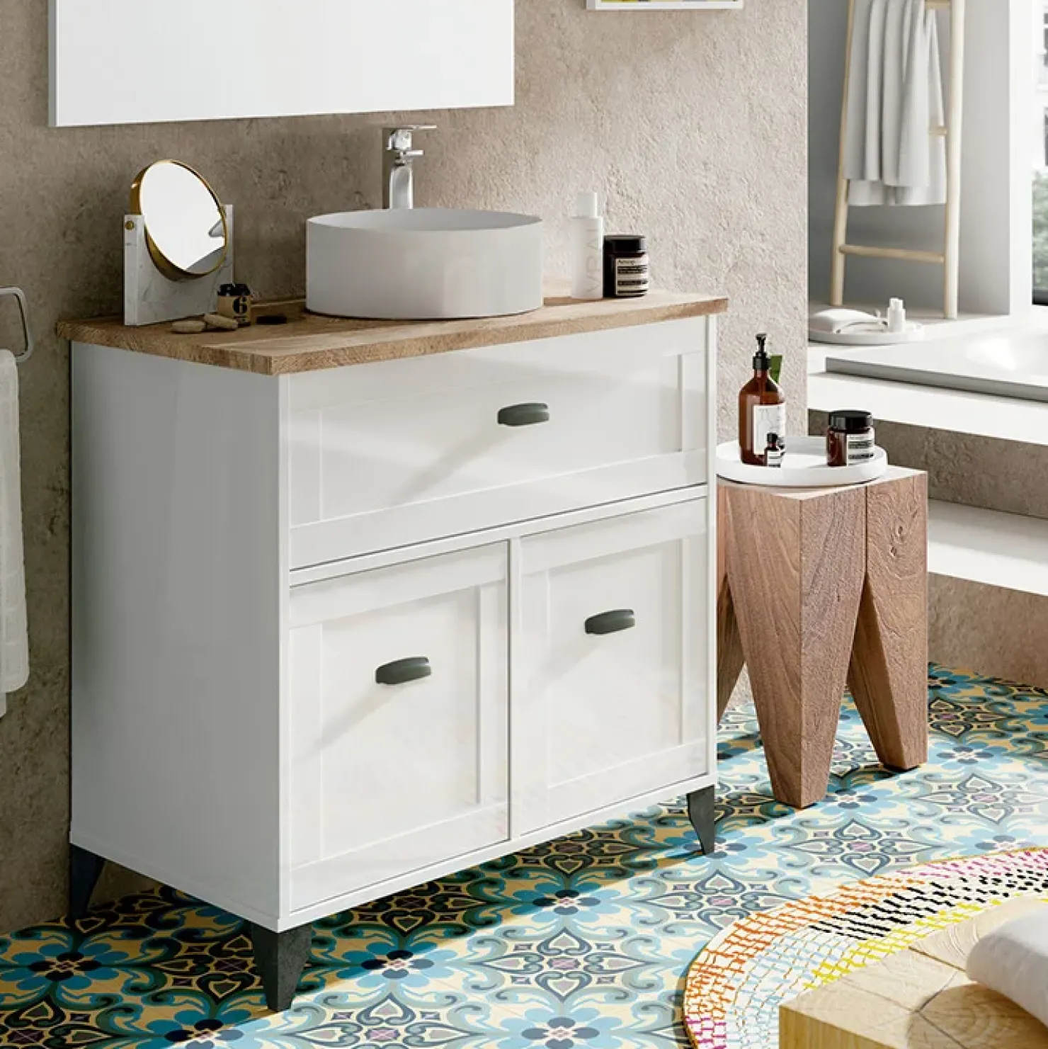 Garnero Arredamenti Mobile bagno a terra 82cm con lavabo 2 ante bianco rovere Ilias Best