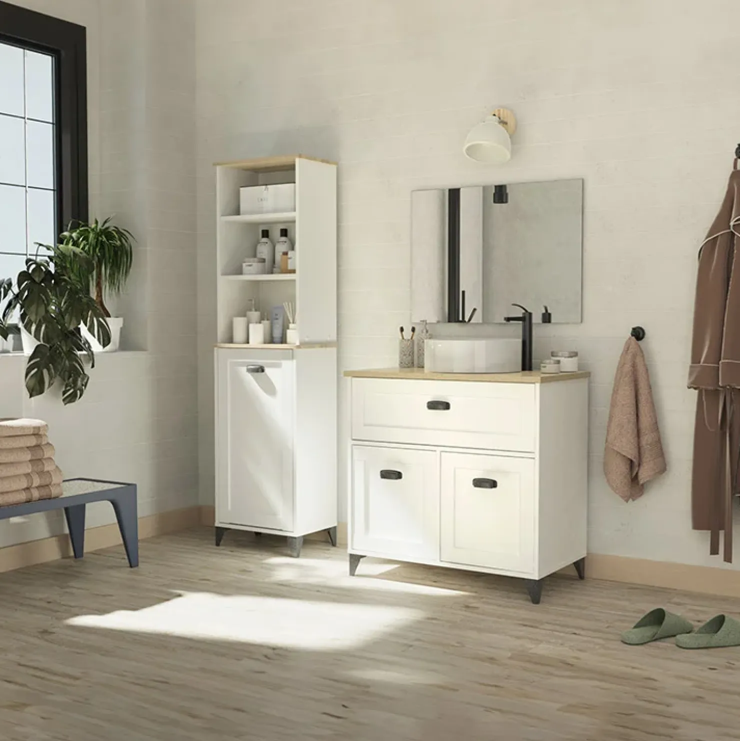 Garnero Arredamenti Mobile bagno a terra 82cm con lavabo 2 ante bianco rovere Ilias Best