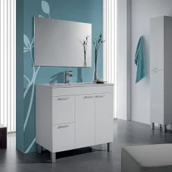 Garnero Arredamenti Mobile bagno a terra 80cm con lavabo e specchio bianco lucido David New