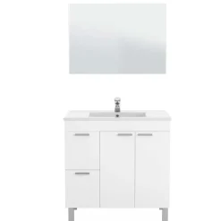 Garnero Arredamenti Mobile bagno a terra 80cm con lavabo e specchio bianco lucido David New