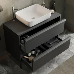 Garnero Arredamenti Mobile bagno a terra 92cm con lavabo e specchio nero frassinato Absolut Discount