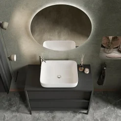 Garnero Arredamenti Mobile bagno a terra 92cm con lavabo e specchio nero frassinato Absolut Discount