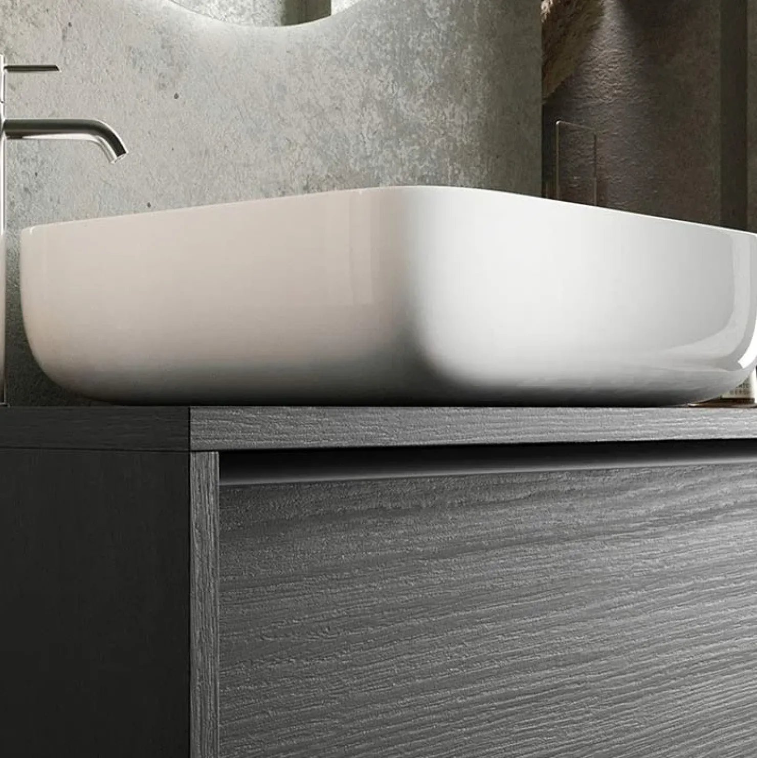 Garnero Arredamenti Mobile bagno a terra 92cm con lavabo e specchio nero frassinato Absolut Discount