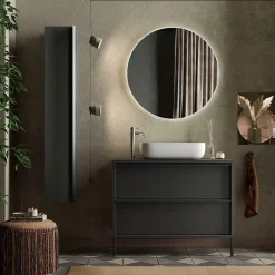 Garnero Arredamenti Mobile bagno a terra 92cm con lavabo e specchio nero frassinato Absolut Discount