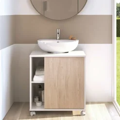 Garnero Arredamenti Mobile bagno a terra 64cm con ruote 1 anta rovere bianco Irma Hot