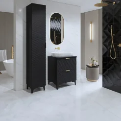 Garnero Arredamenti Mobile bagno a terra 61cm con colonna nero frontali decorati Konny Nero Lucido - Nero opaco Best