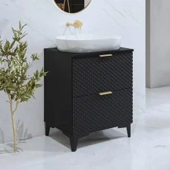 Garnero Arredamenti Mobile bagno a terra 61cm con colonna nero frontali decorati Konny Nero Lucido - Nero opaco Best