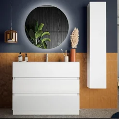 Garnero Arredamenti Mobile bagno a terra 100cm con lavabo e specchio bianco lucido Moon Outlet
