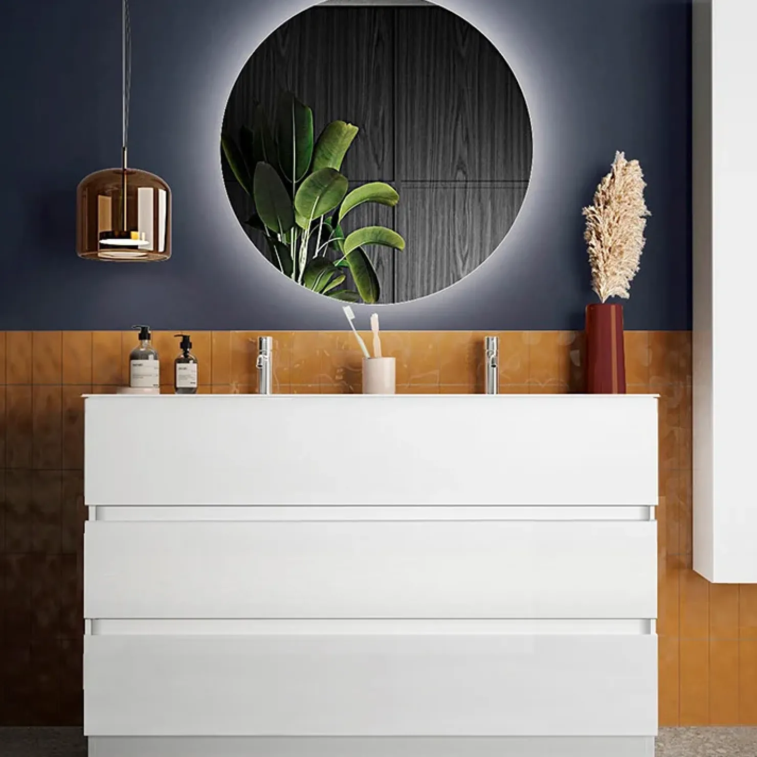 Garnero Arredamenti Mobile bagno a terra 120cm con doppio lavabo e specchio bianco lucido Moon Sale