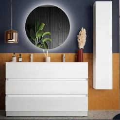 Garnero Arredamenti Mobile bagno a terra 120cm con doppio lavabo e specchio bianco lucido Moon Sale