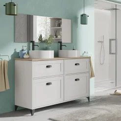 Garnero Arredamenti Mobile bagno a terra 120cm con doppio lavabo 2 ante 2 cassetti bianco rovere Ilias Clearance