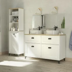 Garnero Arredamenti Mobile bagno a terra 120cm con doppio lavabo 2 ante 2 cassetti bianco rovere Ilias Clearance