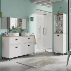 Garnero Arredamenti Mobile bagno a terra 120cm con doppio lavabo 2 ante 2 cassetti bianco rovere Ilias Clearance