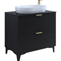 Garnero Arredamenti Mobile bagno a terra 81cm con colonna nero frontali decorati Konny Nero Lucido - Nero opaco Hot