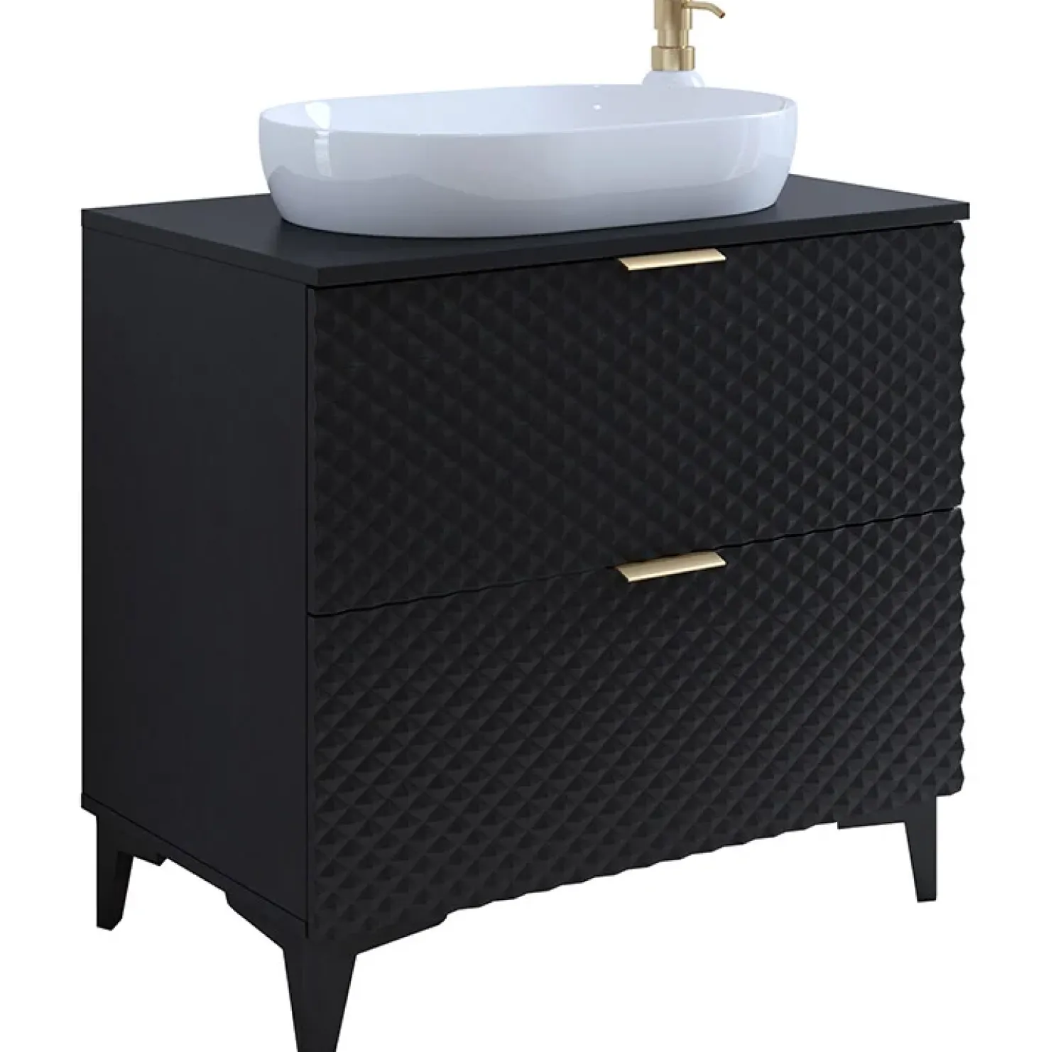 Garnero Arredamenti Mobile bagno a terra 81cm con colonna nero frontali decorati Konny Nero Lucido - Nero opaco Hot