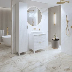 Garnero Arredamenti Mobile bagno a terra 61cm con colonna bianco frontali decorati Konny Bianco Lucido - Bianco opaco Hot