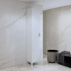 Garnero Arredamenti Mobile bagno a terra 61cm con colonna bianco frontali decorati Konny Bianco Lucido - Bianco opaco Hot
