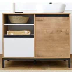 Garnero Arredamenti Mobile bagno a terra 100cm con lavabo e colonna 3 ante 1 cassetto bianco Jasmund Rovere Clearance