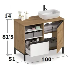 Garnero Arredamenti Mobile bagno a terra 100cm con lavabo e colonna 3 ante 1 cassetto bianco Jasmund Rovere Clearance