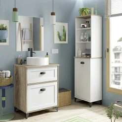 Garnero Arredamenti Mobile bagno a terra 61cm con lavabo 1 cassetto 1 anta rovere bianco Ilias Discount