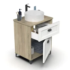 Garnero Arredamenti Mobile bagno a terra 61cm con lavabo 1 cassetto 1 anta rovere bianco Ilias Discount