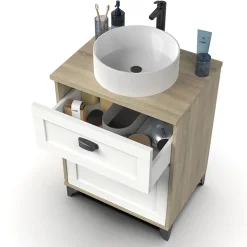 Garnero Arredamenti Mobile bagno a terra 61cm con lavabo 1 cassetto 1 anta rovere bianco Ilias Discount