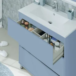 Garnero Arredamenti Mobile bagno a terra 82cm con lavabo e specchio 3 cassetti blu chiaro Shutter Azzurro Discount