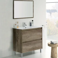 Garnero Arredamenti Mobile bagno a terra 80cm con lavabo e specchio rovere nordik Eveline Outlet