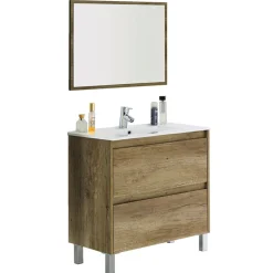 Garnero Arredamenti Mobile bagno a terra 80cm con lavabo e specchio rovere nordik Eveline Outlet