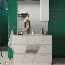 Garnero Arredamenti Mobile bagno a terra 100cm con lavabo e specchio bianco lucido specchi Olimpo New