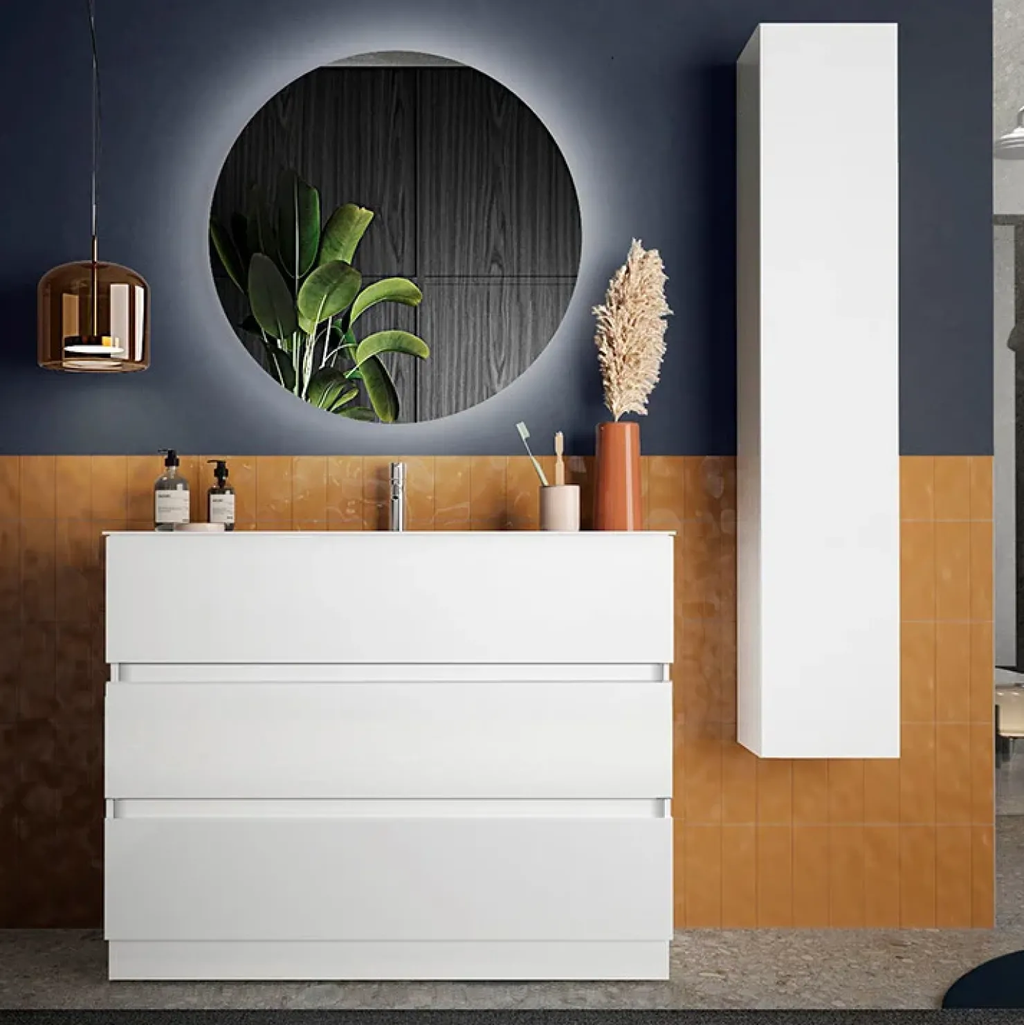 Garnero Arredamenti Mobile bagno a terra 80cm con lavabo 3 cassetti bianco lucido Moon Sale