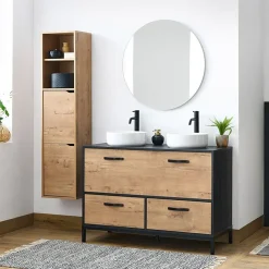 Garnero Arredamenti Mobile bagno a terra 120cm con doppio lavabo e colonna rovere antracite Crown Outlet
