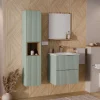 Garnero Arredamenti Mobile bagno sospeso cannettato 50cm con lavabo, specchio e colonna verde salvia rovere Greeny Clearance