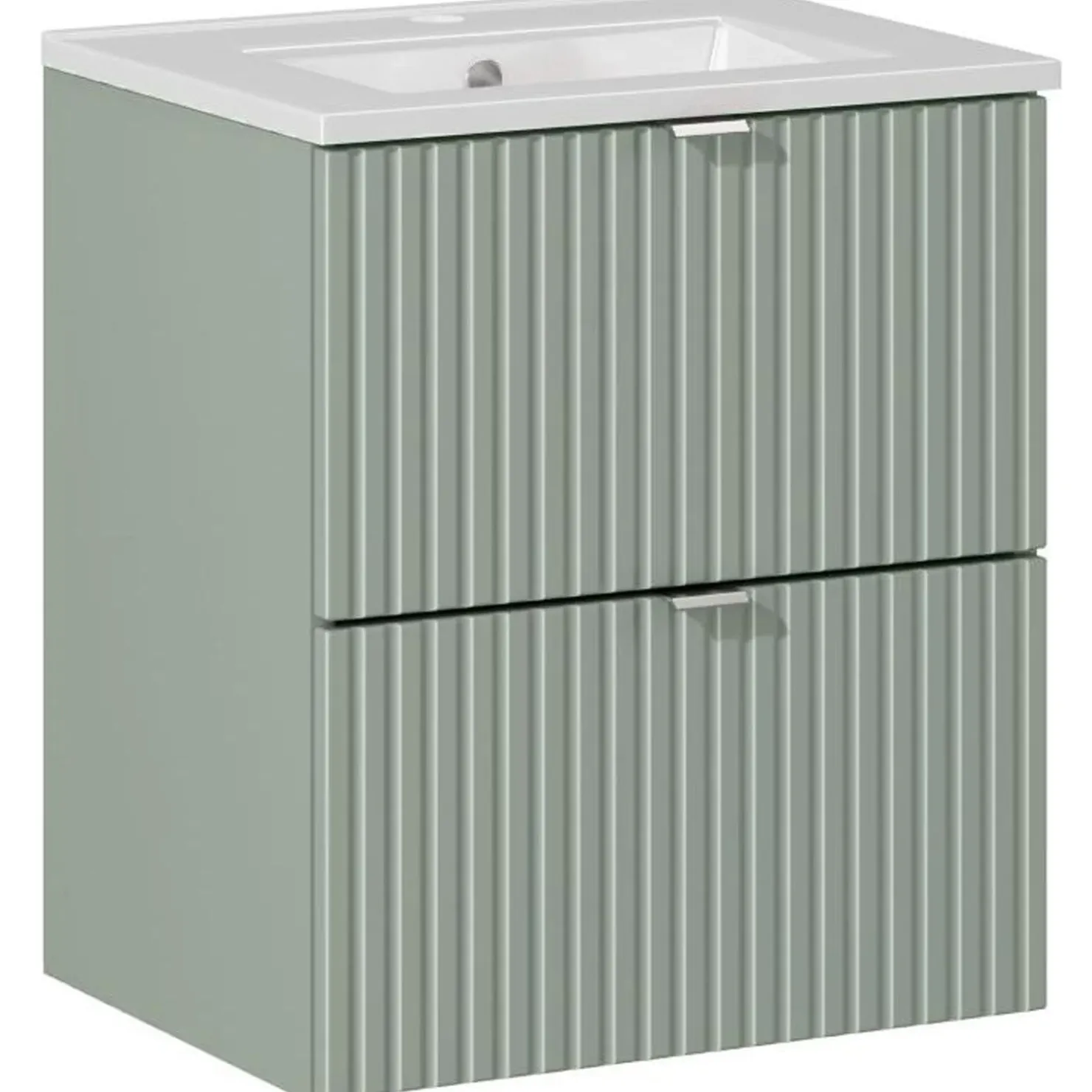 Garnero Arredamenti Mobile bagno sospeso cannettato 50cm con lavabo, specchio e colonna verde salvia rovere Greeny Clearance