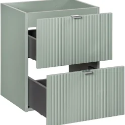 Garnero Arredamenti Mobile bagno sospeso cannettato 50cm con lavabo, specchio e colonna verde salvia rovere Greeny Clearance