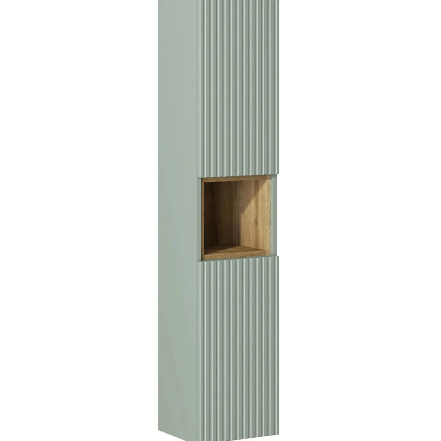 Garnero Arredamenti Mobile bagno sospeso cannettato 50cm con lavabo, specchio e colonna verde salvia rovere Greeny Clearance