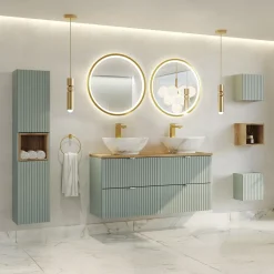 Garnero Arredamenti Mobile bagno sospeso cannettato 120cm verde salvia rovere Greeny Online