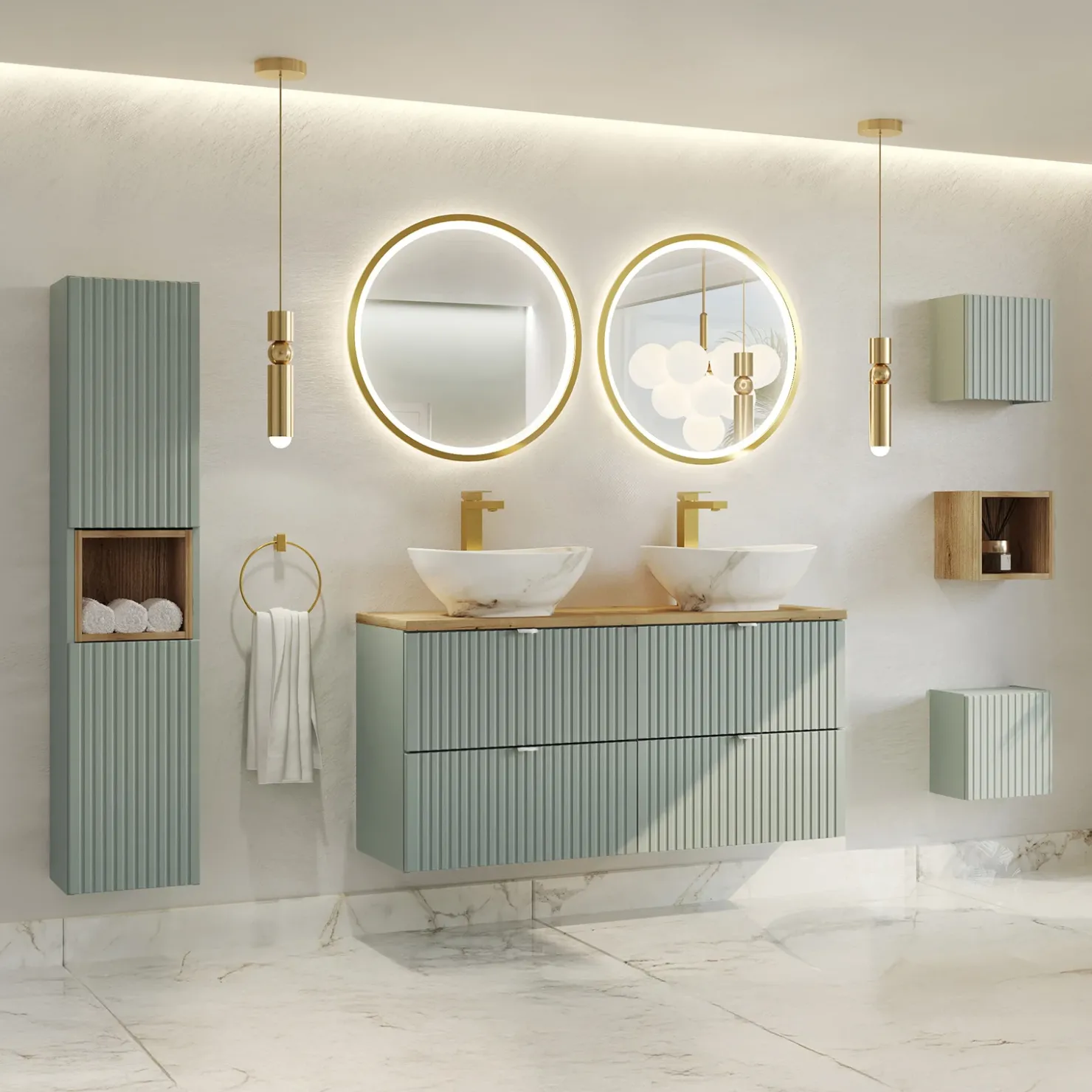 Garnero Arredamenti Mobile bagno sospeso cannettato 120cm verde salvia rovere Greeny Online