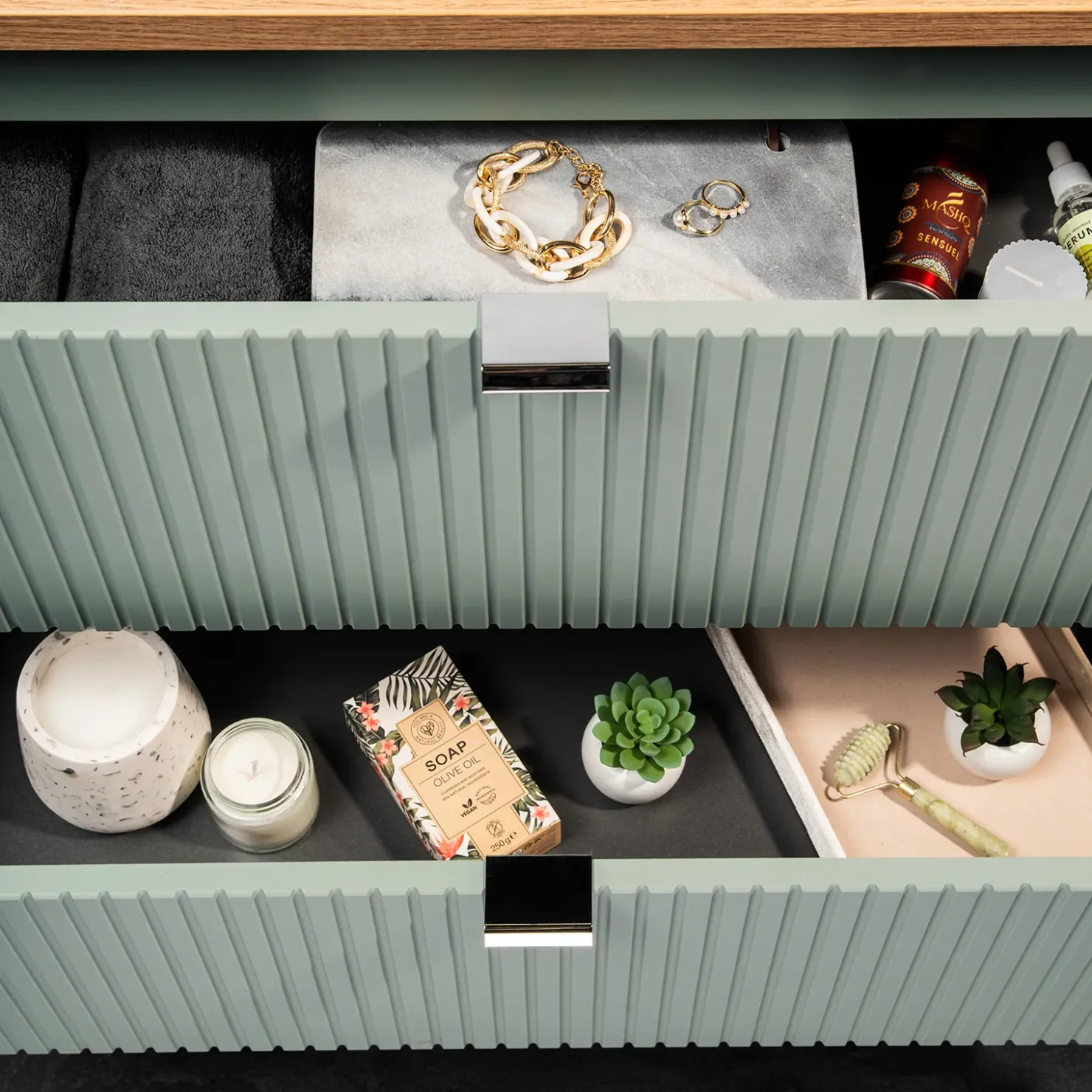 Garnero Arredamenti Mobile bagno sospeso cannettato 120cm verde salvia rovere Greeny Online