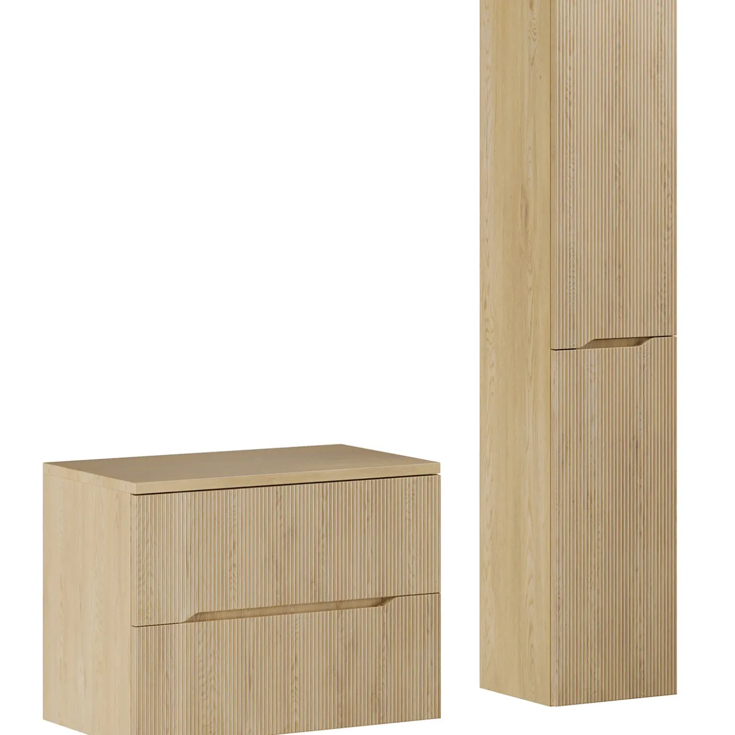 Garnero Arredamenti Mobile bagno sospeso cannettato 80cm con colonna rovere Pretty Sale