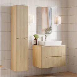 Garnero Arredamenti Mobile bagno sospeso cannettato 80cm con colonna rovere Pretty Sale