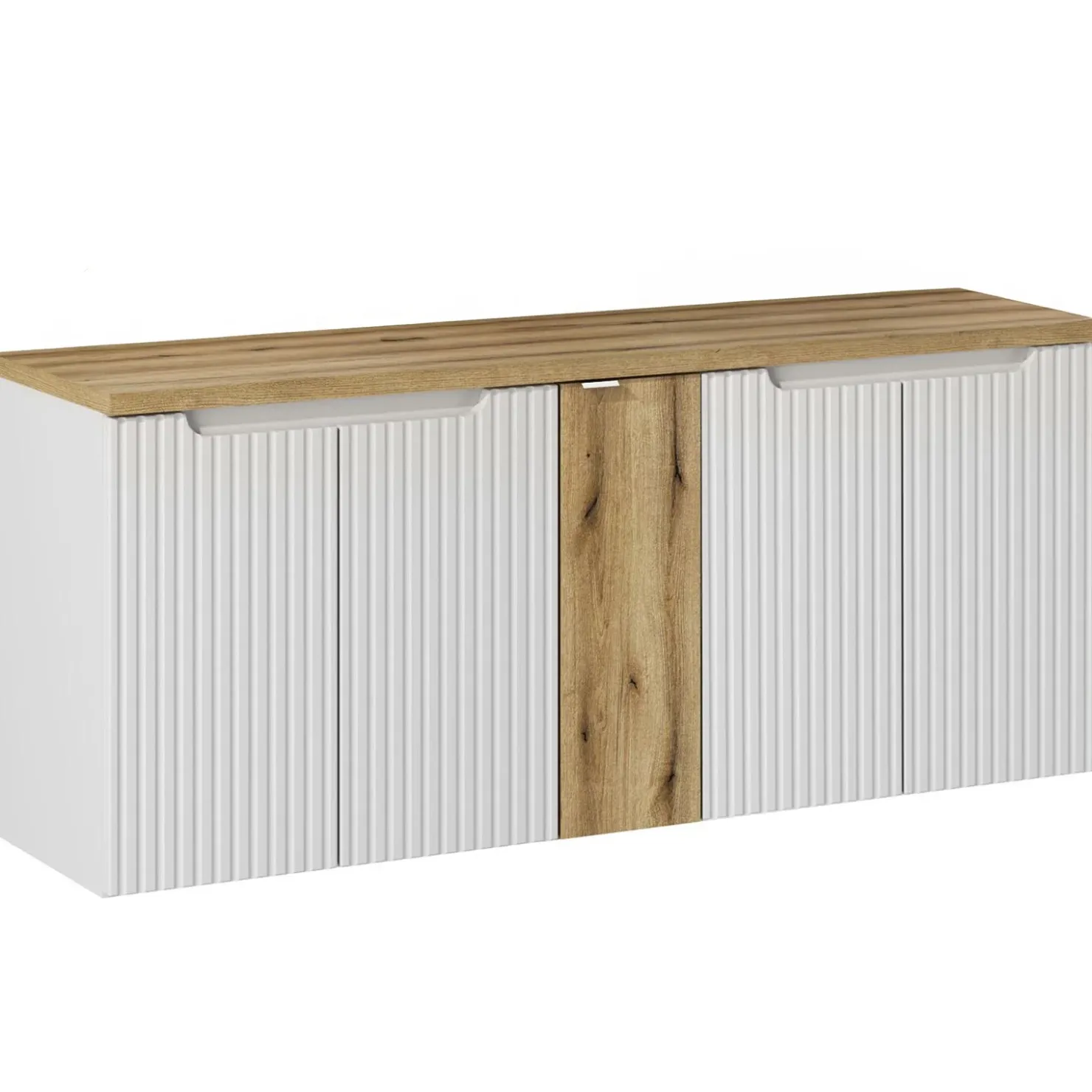 Garnero Arredamenti Mobile bagno sospeso cannettato 120cm 5 ante bianco rovere Cleany Online