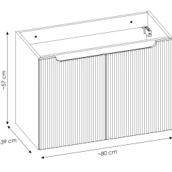 Garnero Arredamenti Mobile bagno sospeso cannettato 80cm con lavabo, colonna e 3 pensili bianco rovere Cleany