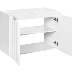 Garnero Arredamenti Mobile bagno sospeso cannettato 80cm con lavabo, colonna e 3 pensili bianco rovere Cleany