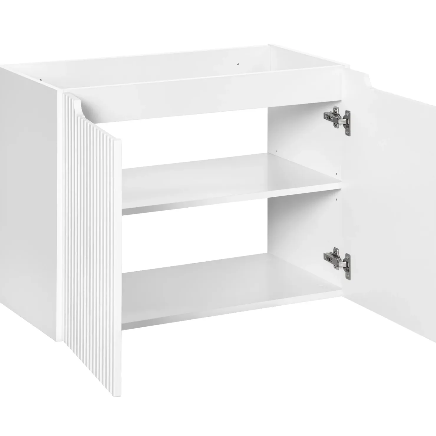 Garnero Arredamenti Mobile bagno sospeso cannettato 80cm con lavabo, colonna e 3 pensili bianco rovere Cleany