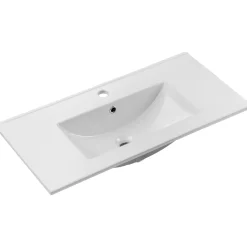 Garnero Arredamenti Mobile bagno sospeso cannettato 80cm con lavabo, colonna e 3 pensili bianco rovere Cleany