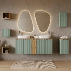Garnero Arredamenti Mobile bagno sospeso cannettato 140cm 5 ante verde salvia rovere Greeny Outlet