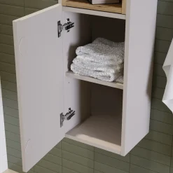 Garnero Arredamenti Mobile bagno sospeso cannettato 80cm con lavabo e colonna beige rovere Cleany Best