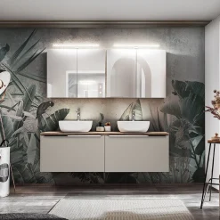 Garnero Arredamenti Mobile bagno sospeso 160cm 2 cassettoni e 2 cassetti attrezzati grigio quercia Serif Outlet