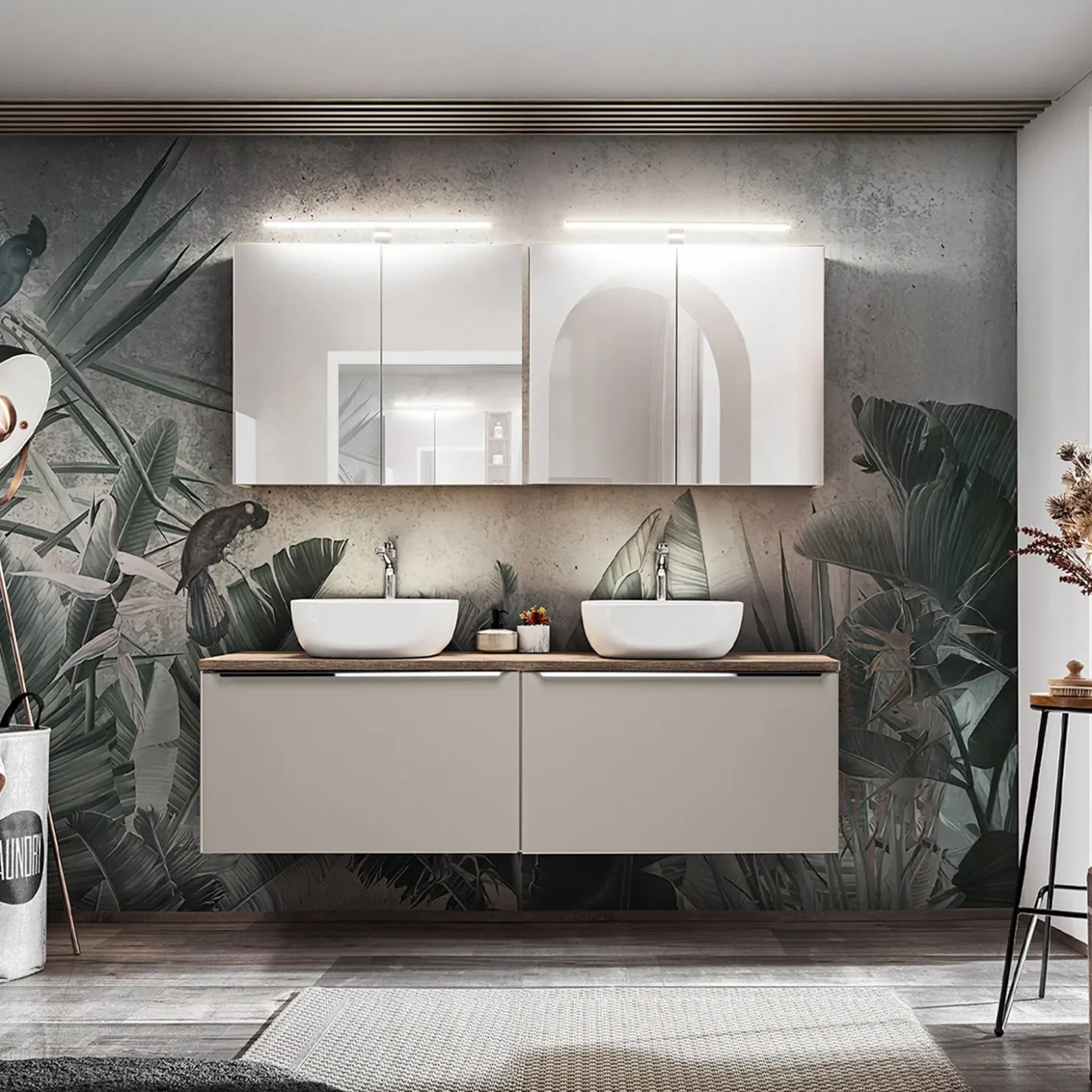 Garnero Arredamenti Mobile bagno sospeso 160cm 2 cassettoni e 2 cassetti attrezzati grigio quercia Serif Outlet